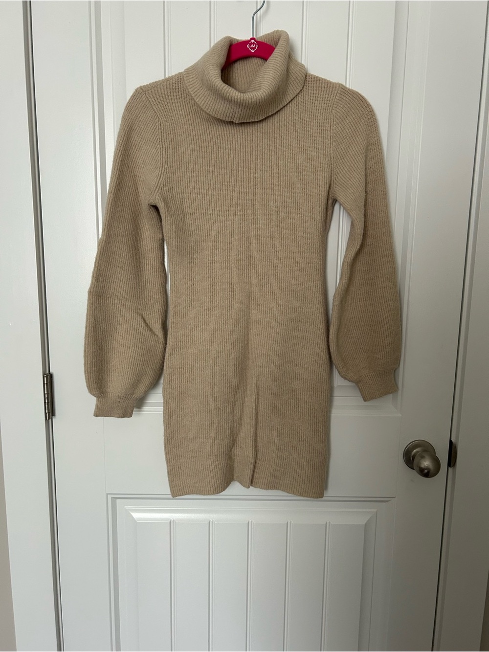 SHEIN Beige Ribbed Turtleneck Sweater Dress